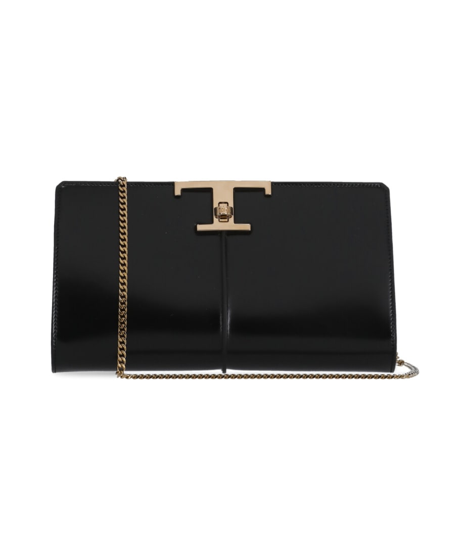 Timeless Small Leather Clutch in Black - Tods