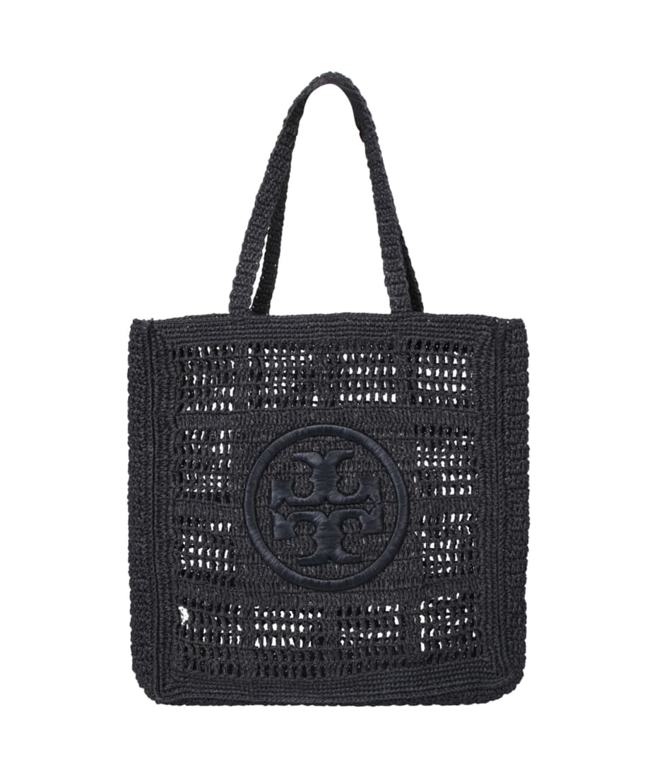 black TORY BURCH ELLA RAFFIA TOTE BAG (153041_001)