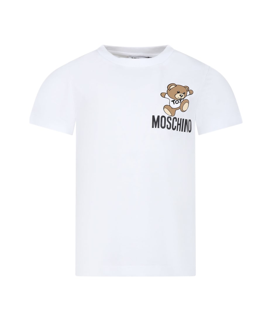 Moschino Kids Teddy Bear-print cotton T-shirt - White