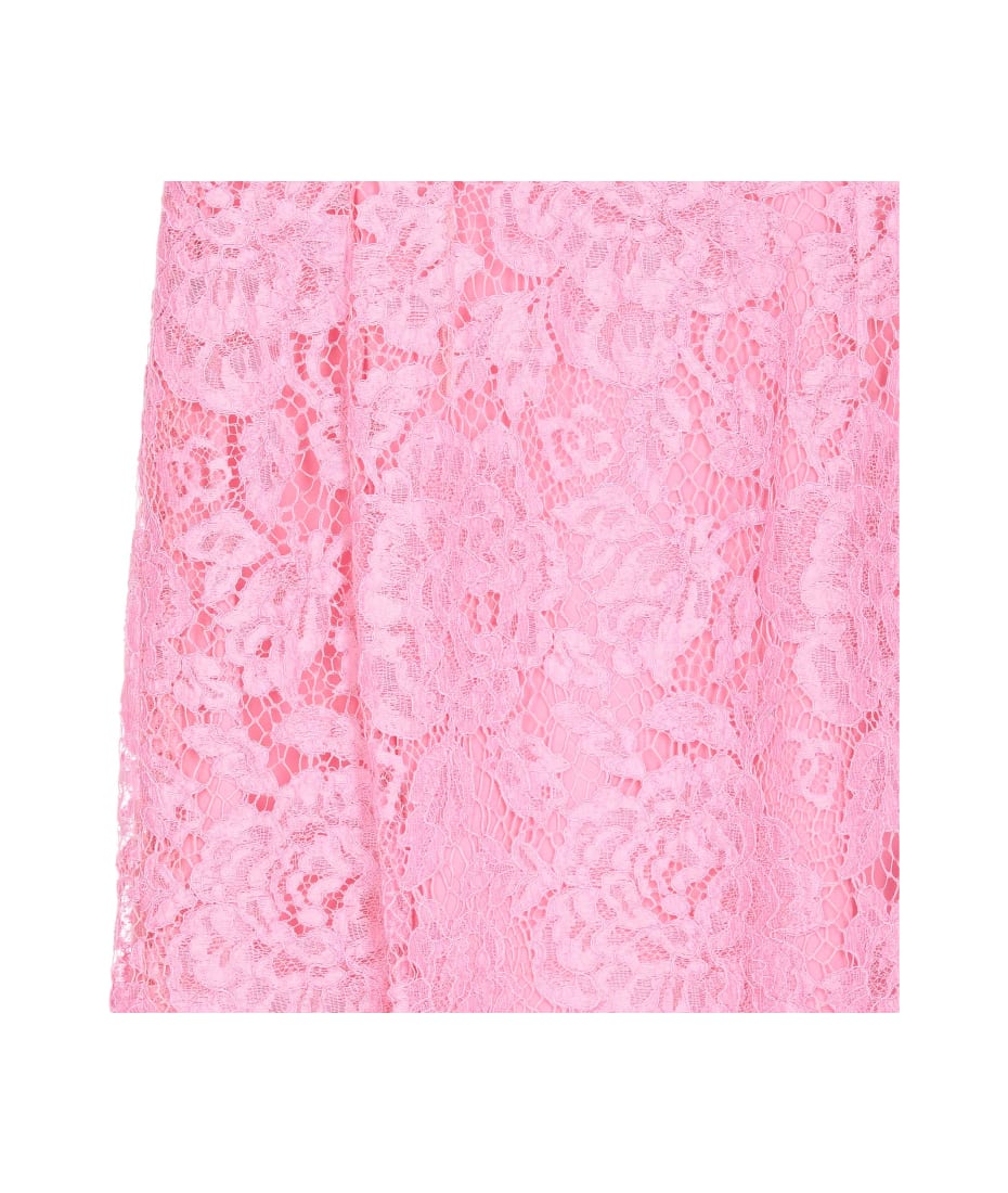 Dolce & Gabbana Branded Floral Cordonetto Lace Miniskirt - Pink