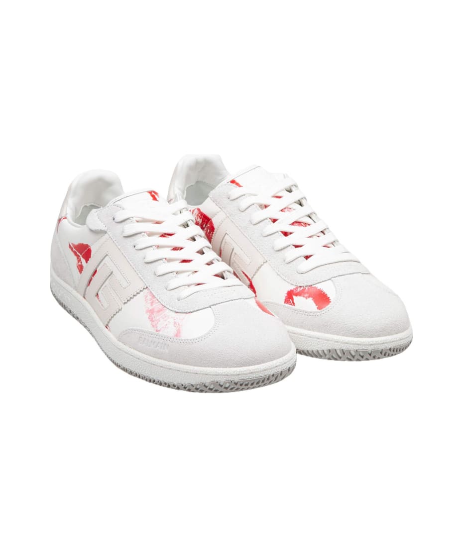Balmain Swan Sneakers In Leather And Suede Color White And