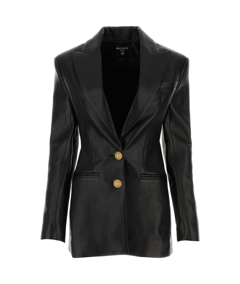 Balmain Black Leather Blazer italist