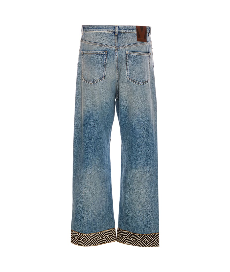 デニム・ジーパン VALENTINO GARAVANI JACQUARD DETAIL DENIM PANTS Denim Pants With Jacquard Hem for Man | Valentino US
