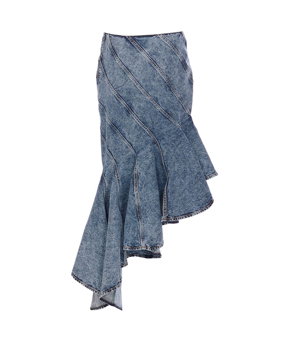 スカート Alaia Spiral Skirt In Denim ALAIA Spiral Ruffle Denim Midi Skirt - Bergdorf Goodman