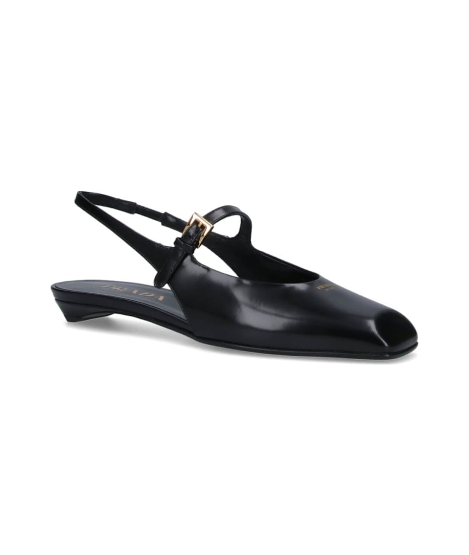 パンプス PRADA Logo slingback Logo leather-trimmed mesh slingback pumps in beige - Prada