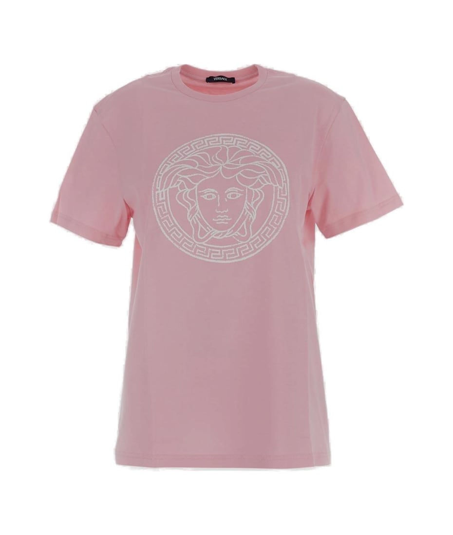 Versace Logo-printed Crewneck T-shirt - PASTEL PINK+WHITE