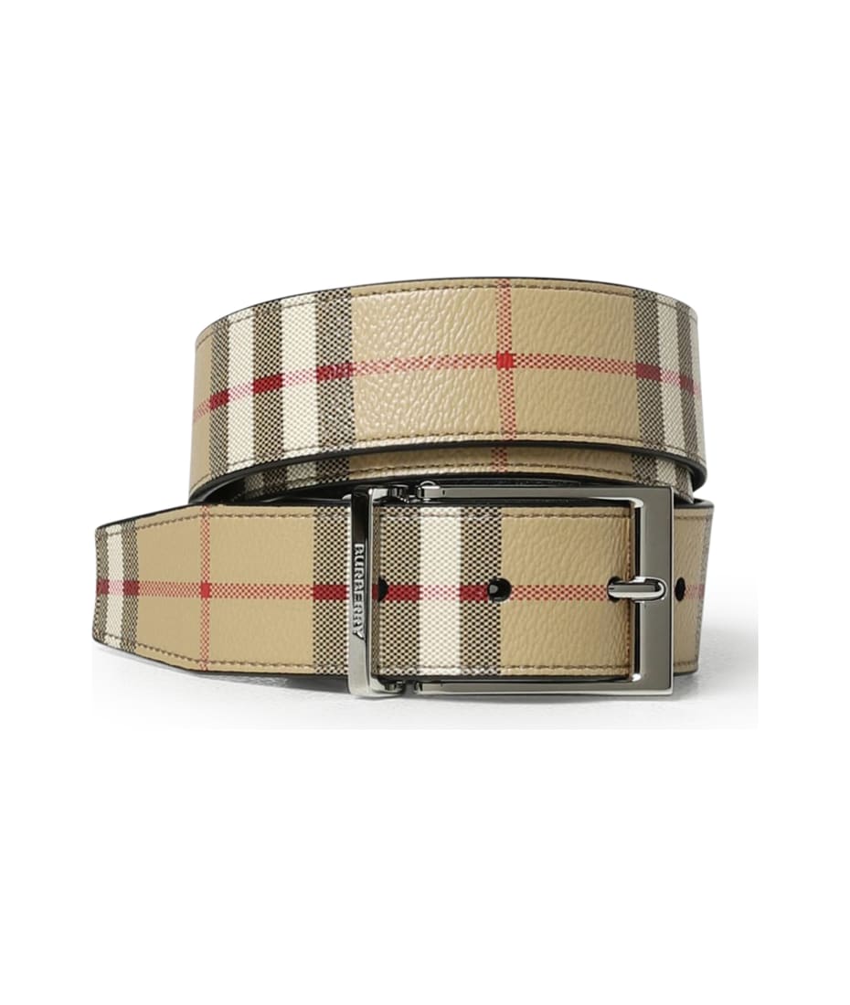 Check and Leather Reversible TB Belt in Archive Beige/gold - Men |  Burberry® Official