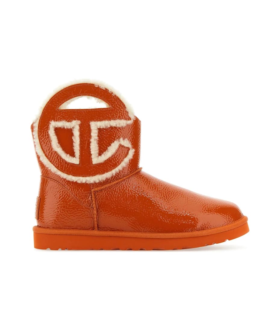UGG Orange Leather X Telfar Logo Mini Crinkle Ankle Boots