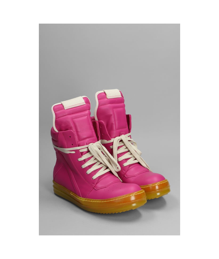 Rick Owens Pink Leather High Sneakers