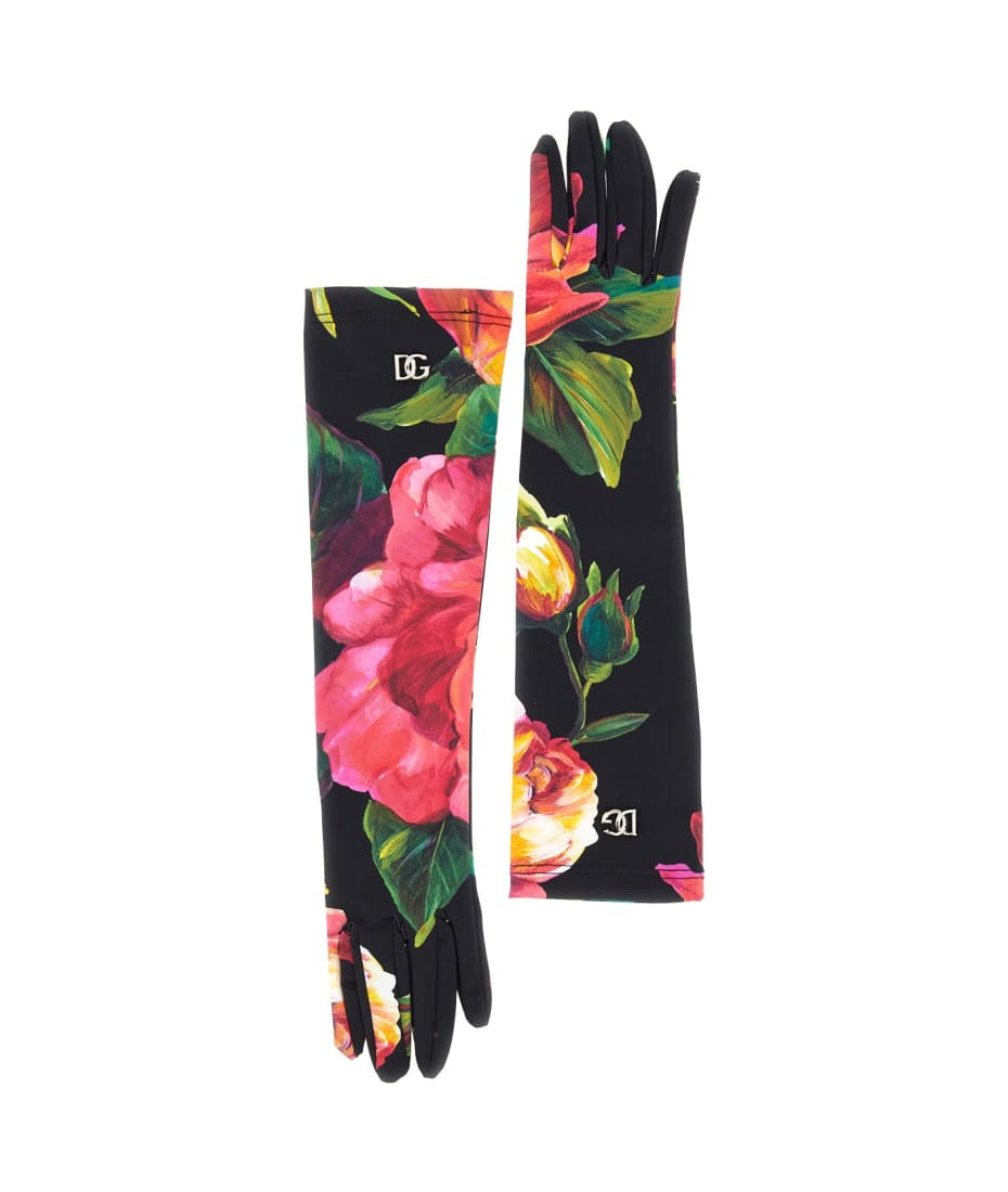 Dolce & Gabbana Gloves With Flower Print - MULTICOLOR