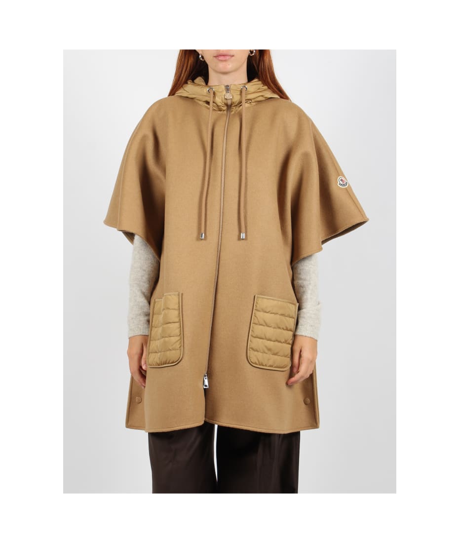 関税込 MONCLER HOODED WOOL CAPE Moncler Hooded Wool Cape | italist