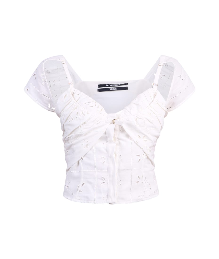 【JACQUEMUS】Le Haut Tovalloブラウス 36 Jacquemus White 'Le Haut Tovallo' Blouse Jacquemus