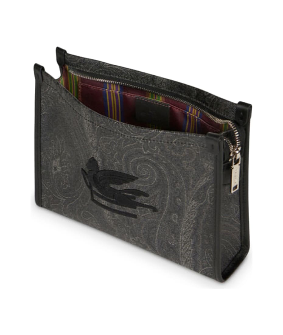 ポーチ Etro Pouch Paisley Media Etro Medium Black Paisley Pouch With Pegasus | italist