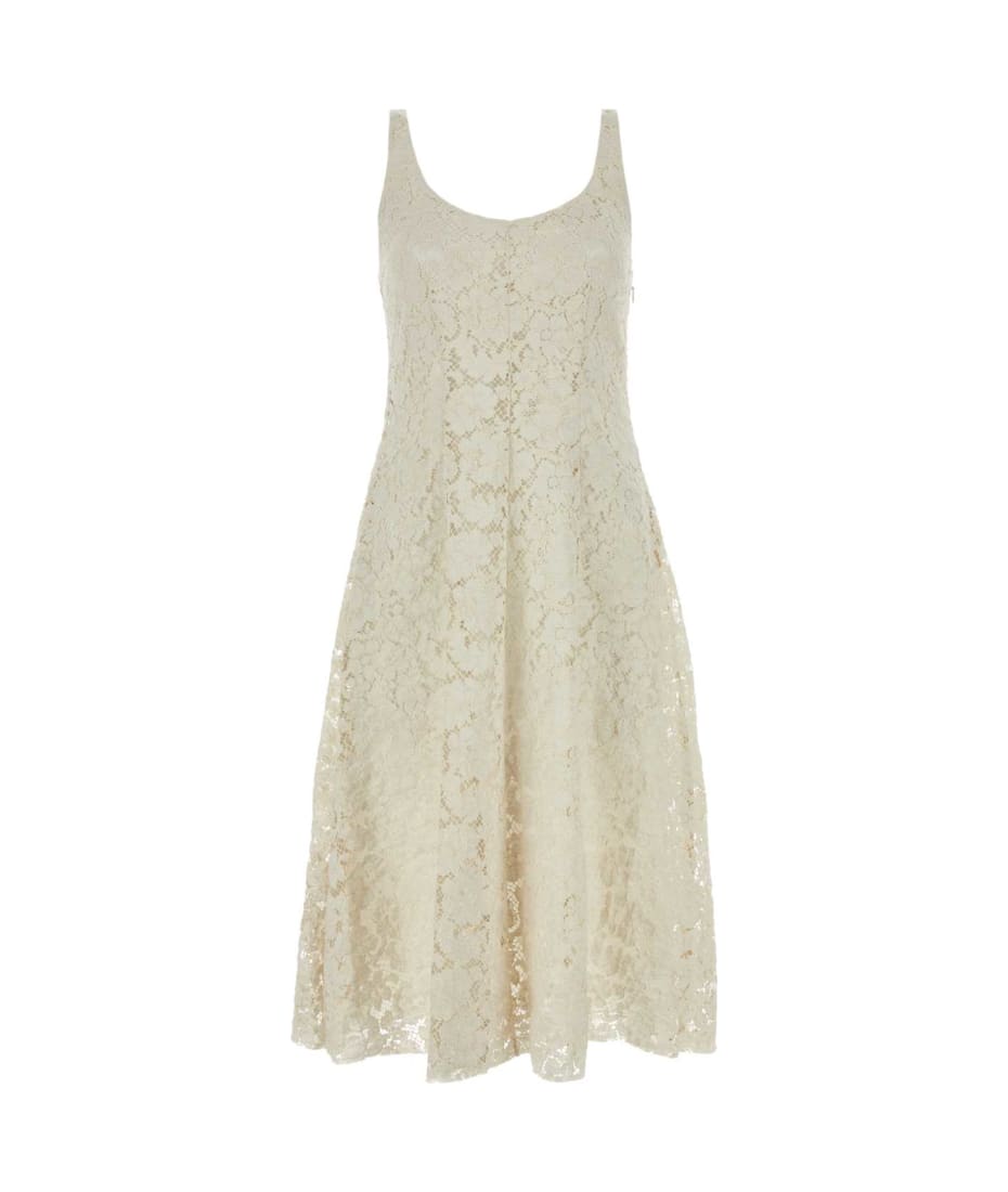 パーティードレス Prada Silk Evening Dress With Lace Detailing Prada Satin dress with lace detailing and v-neckline | The