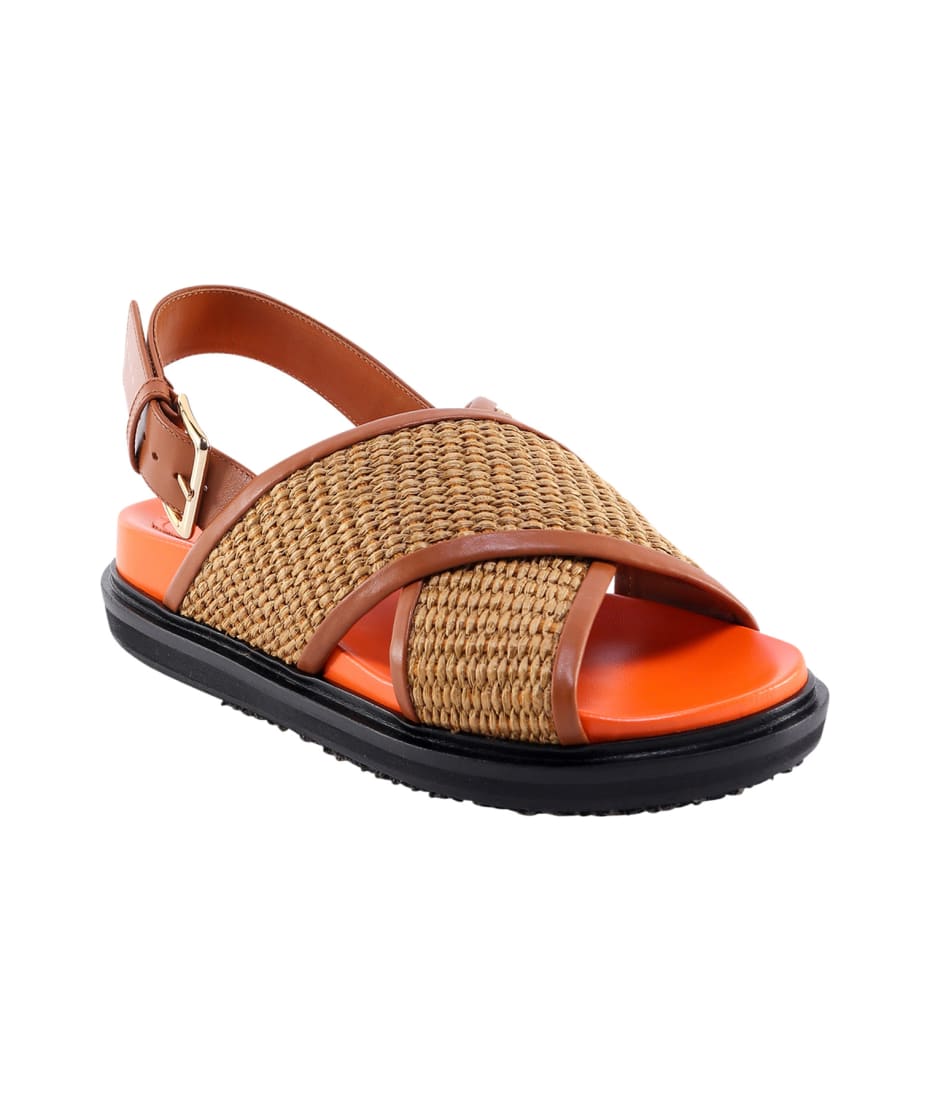 【関税&送料込み】Marni Brown Raffia Blend Fussbett Sandal Marni Brown Raffia Blend Fussbett Sandals | italist, ALWAYS
