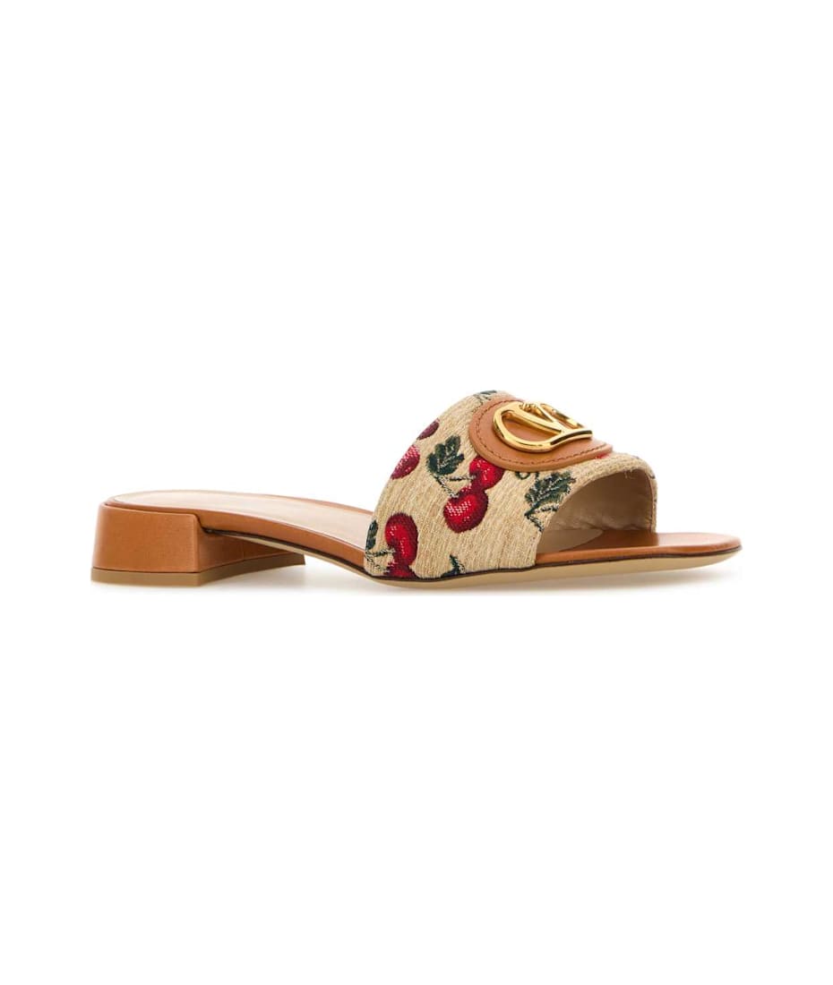 スリッポン VALENTINO EMBROIDERED RAFFIA VLOGO SIGNATURE SLIPPERS Valentino Garavani Embroidered Raffia Vlogo Signature
