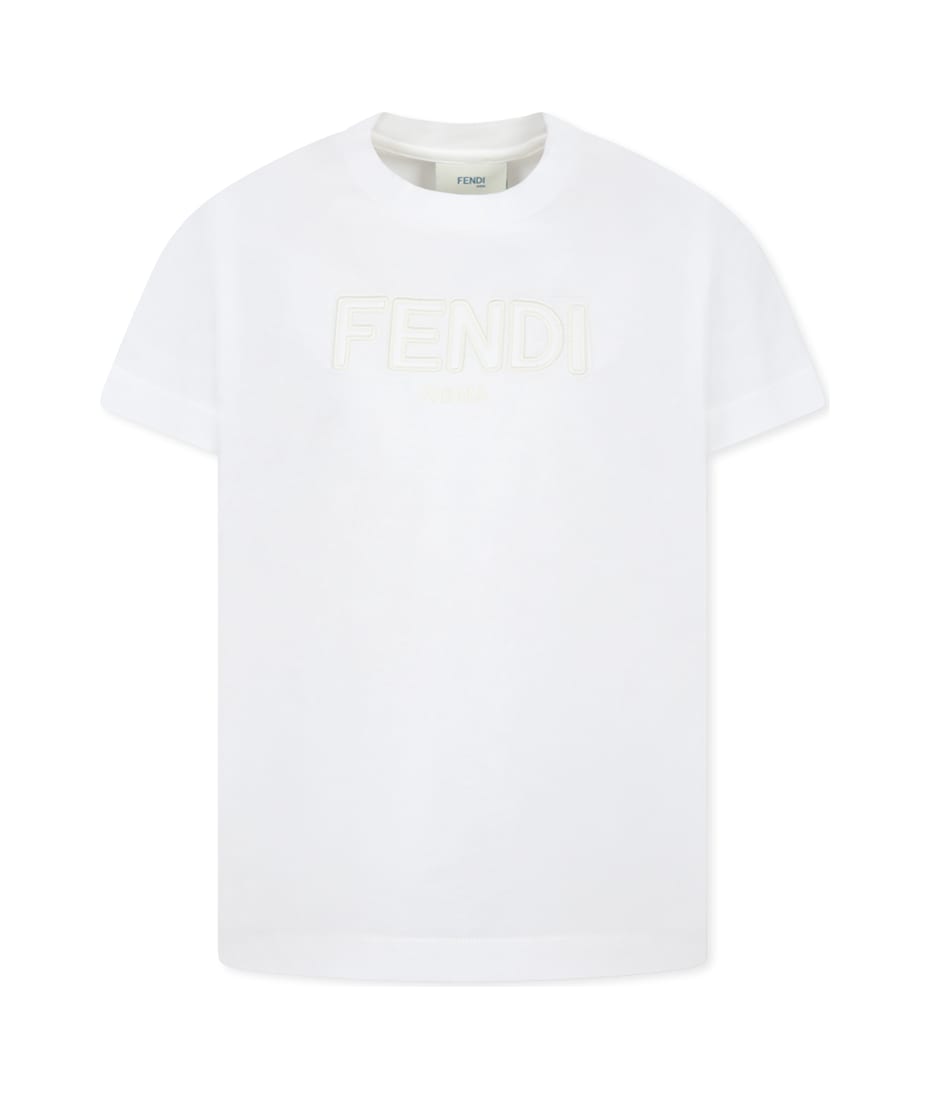 キッズ用トップス FENDI WHITE COTTON T-SHIRT Fendi White T-shirt For Kids With Logo | italist