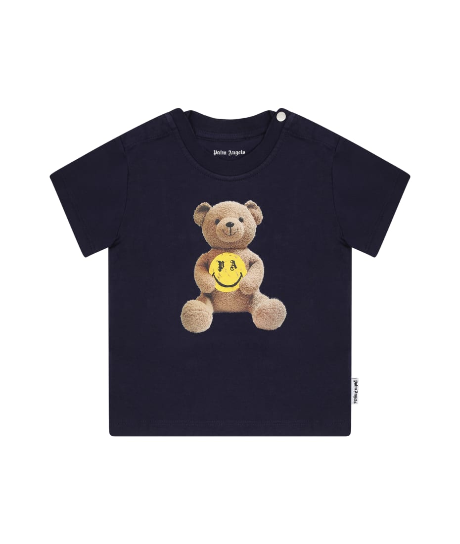 Palm Angels Blue T-shirt For Babykids With Bear