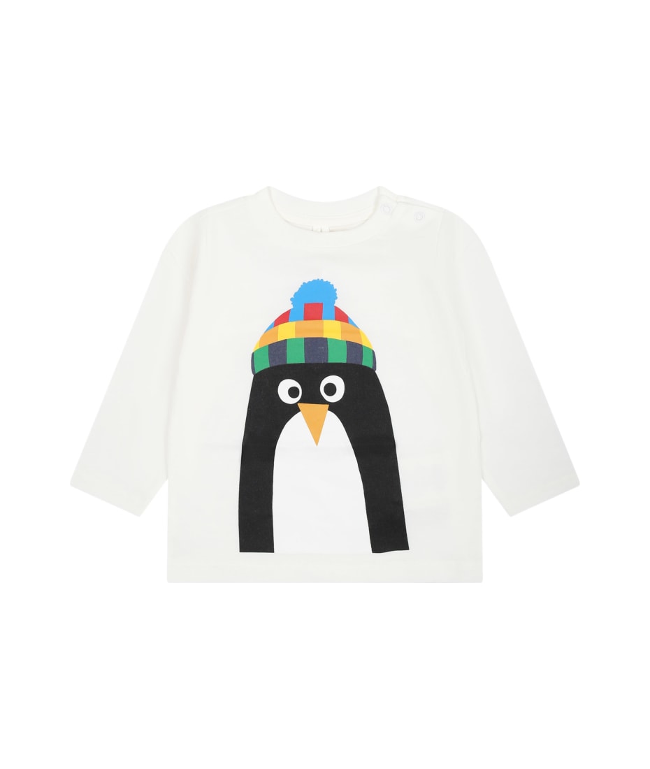 Stella McCartney Kids White T-shirt For Baby Boy With Penguin