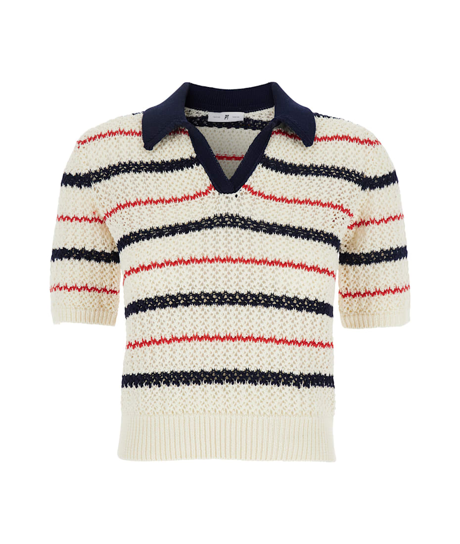 PT Torino Multicolor V-neck Sweater With All-over Striped