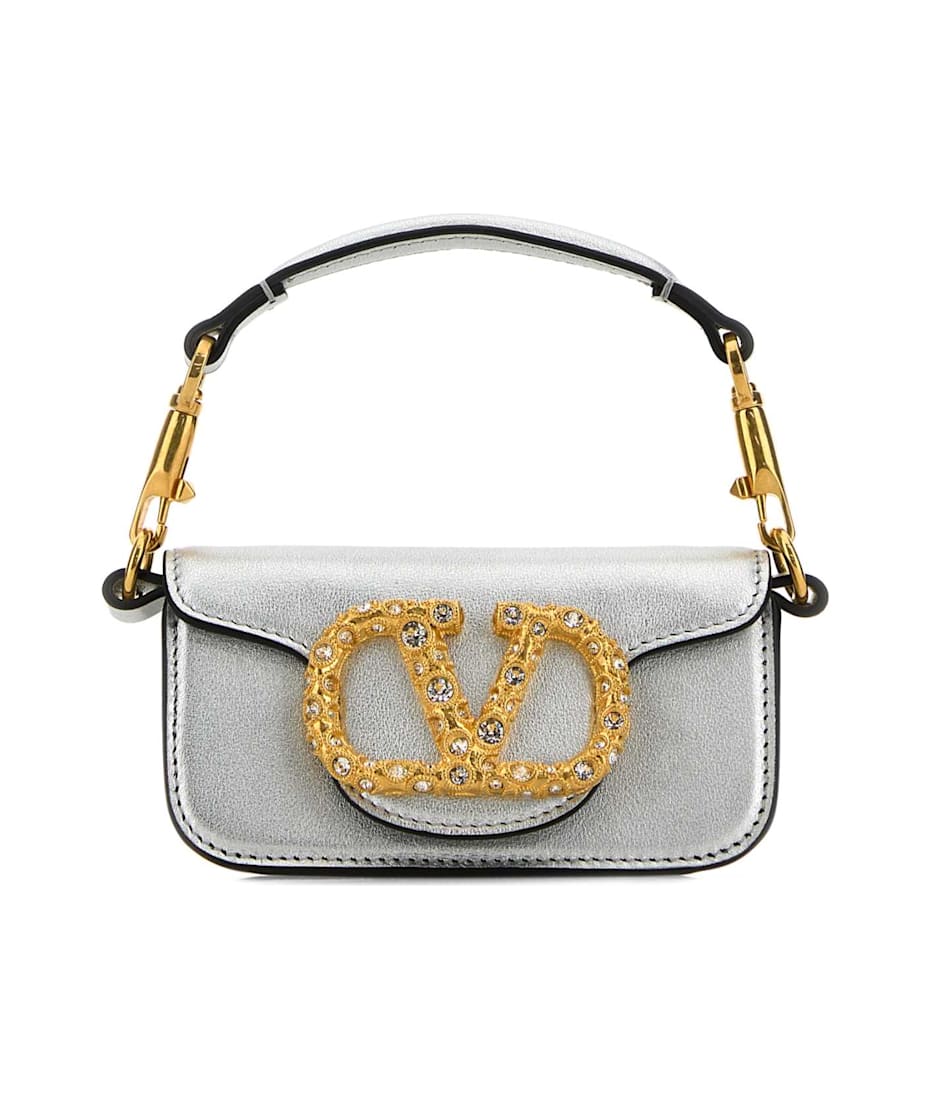 ハンドバッグ Valentino Garavani Silver Leather Micro Loca Handbag Valentino Garavani Silver Leather Micro Locã² Handbag