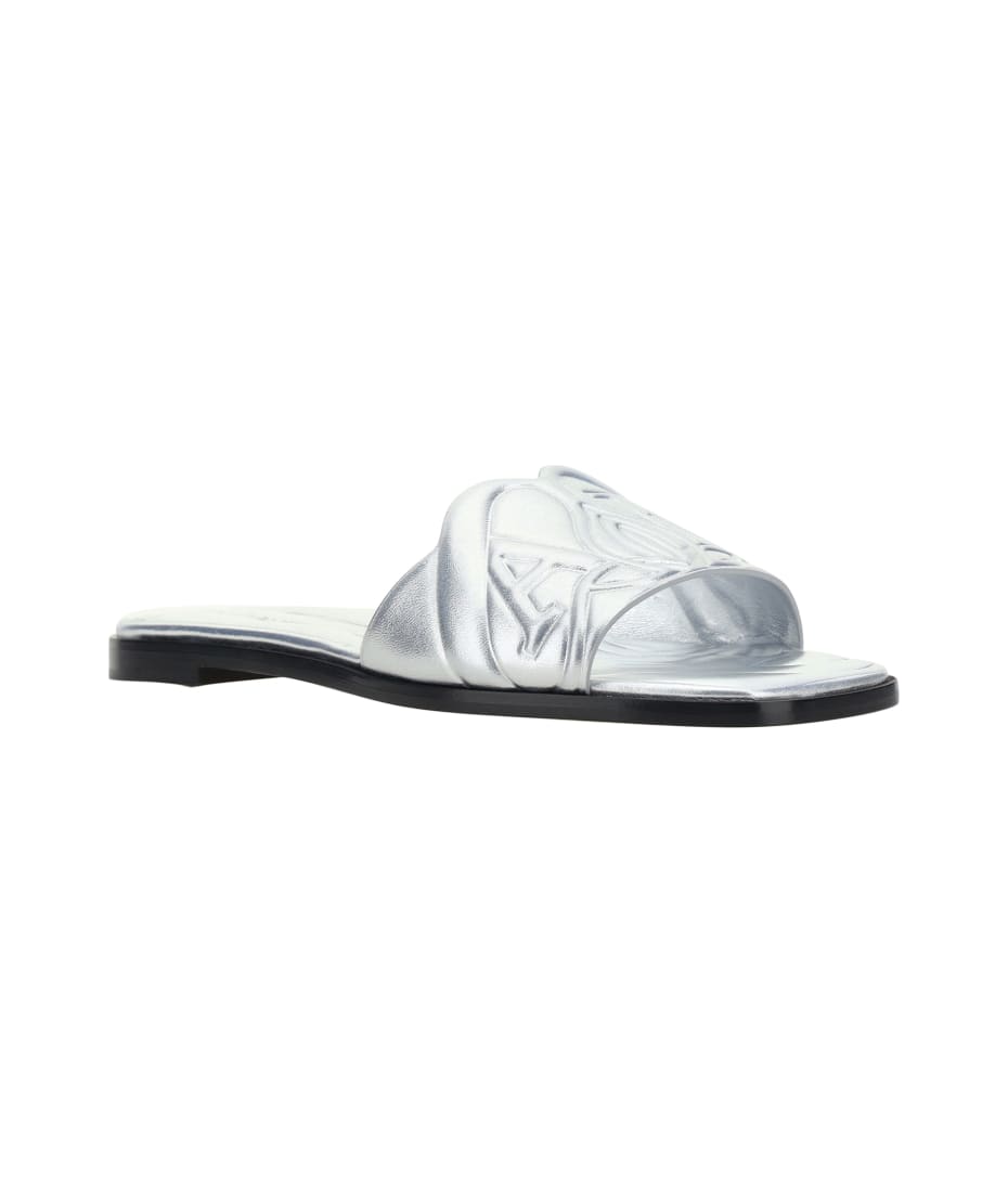 サンダル・ミュール alexander mcqueen Silver leather slippers Sandals - Alexander Mcqueen - Silver - Leather