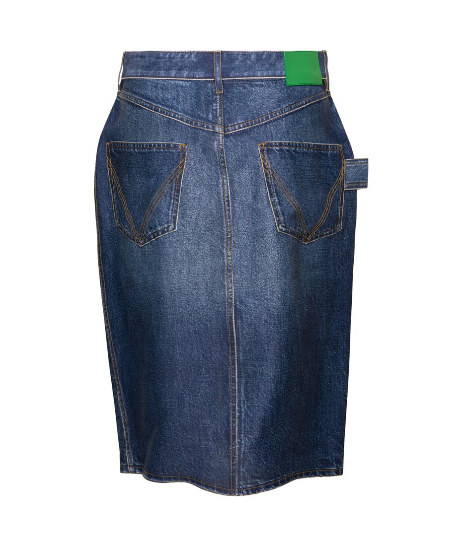 【送料&関税込】Bottega Veneta Midi Skirt With Logo Ptahc Bottega Veneta Midi Skirt With Logo Ptahc In Denim Printed