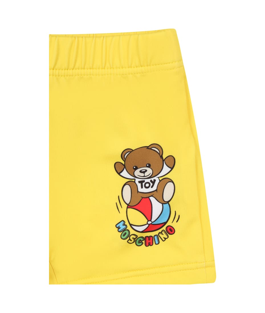 Moschino Yellow Swimsuit For Baby Boy With Teddy Bear And Multicolor Logo - Yellow