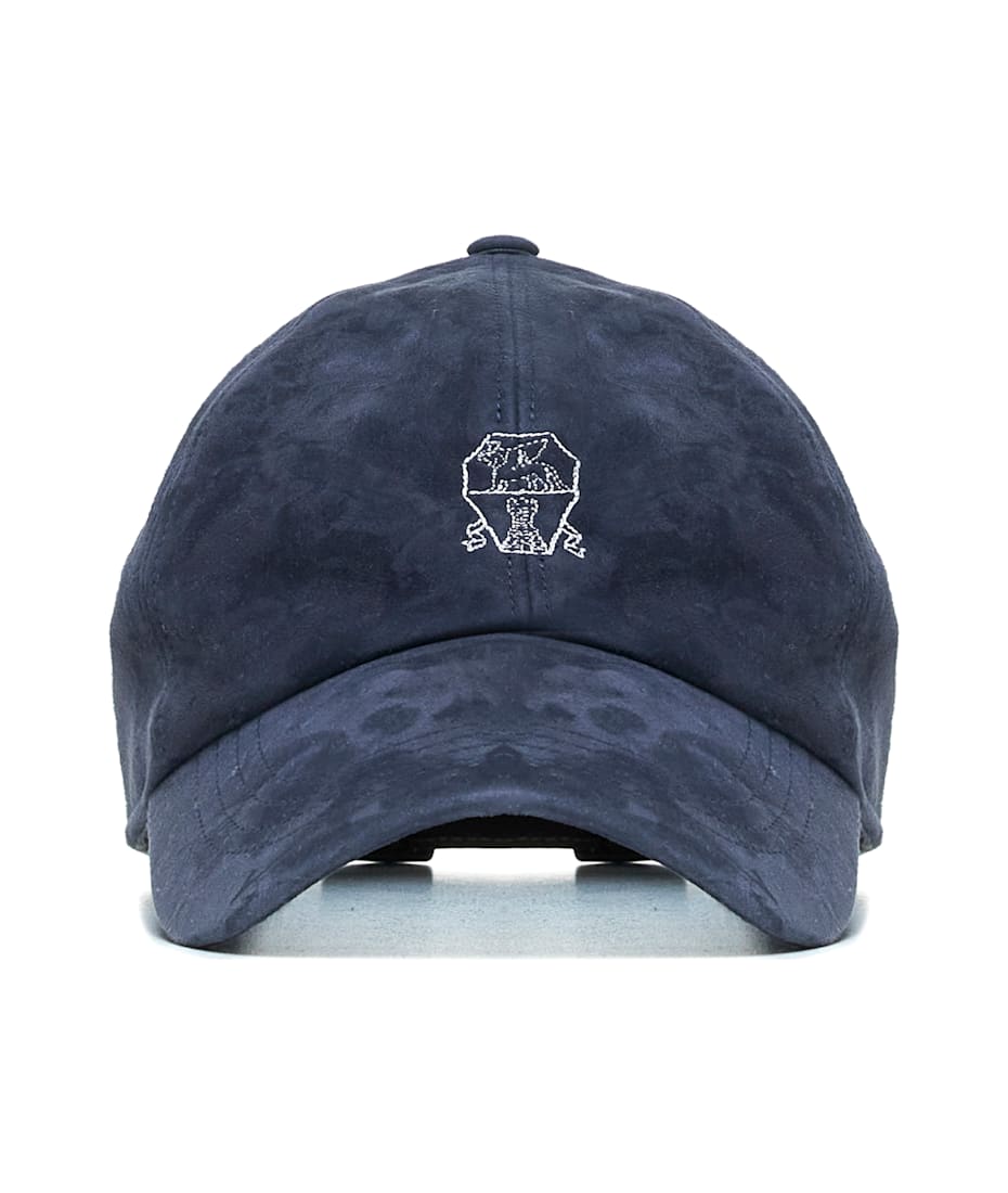 Brunello Cucinelli Suede Cap With Logo Embroidery italist