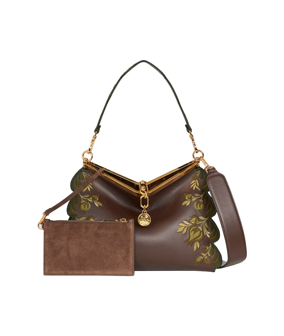 Etro Brown Medium Vela Bag With Embroidery italist, ALWAYS LIKE