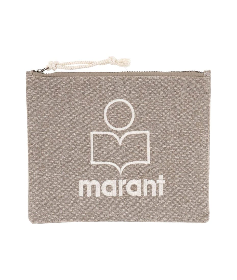 【送料&関税込】Isabel Marant Netia Logo Embroidered Clutch Isabel Marant Pochette Netia – Kaki Clair