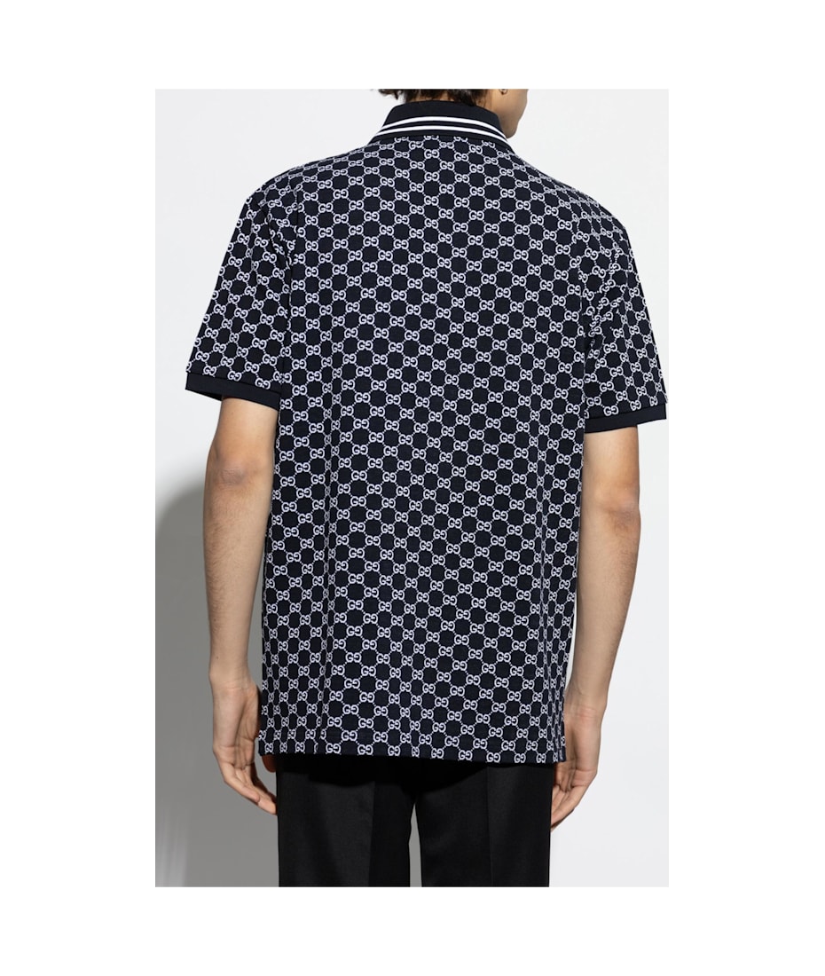GUCCIポロ Cotton piquet polo with Web collar in navy | GUCCI® US