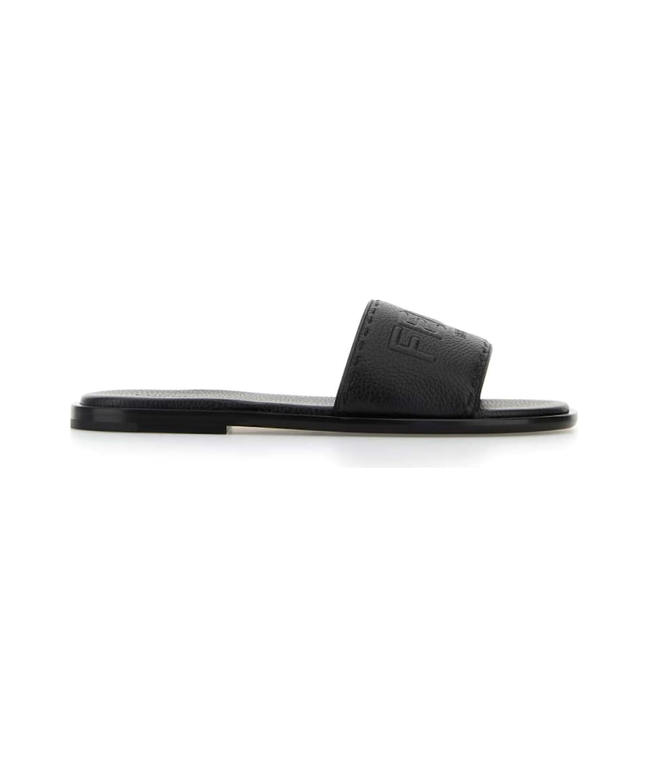 サンダル FENDI SS25 Black leather slippers (7X1753AQXC F0QA1) Fendi Cross-Strap FF Logo Sandals | Saks Fifth Avenue