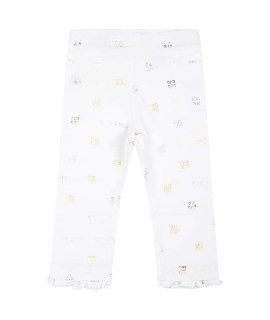Givenchy Fall White Leggings For Baby Girl With Logo And 4g Motif - White