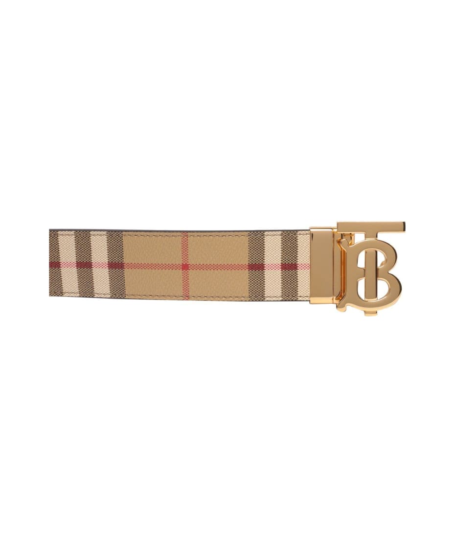 Burberry Check and Leather Reversible TB Belt , Size: 95