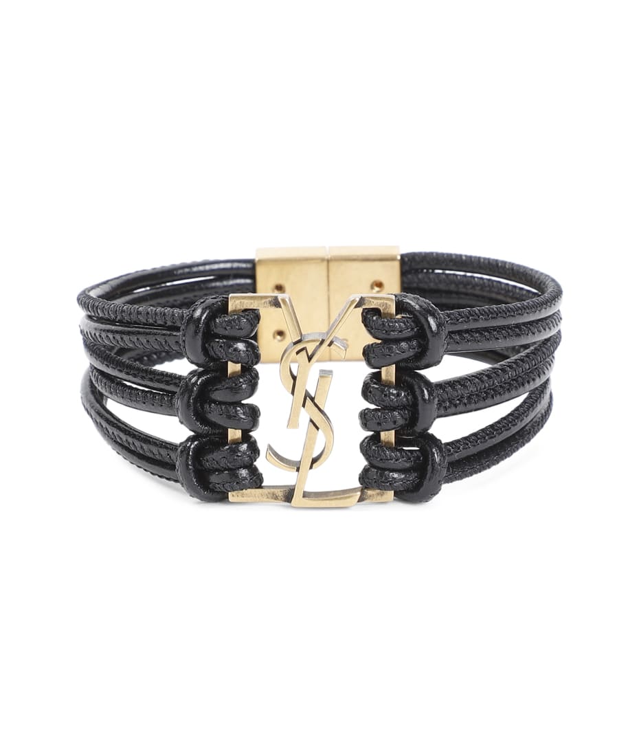 【送料 関税込】 SAINTLAURENT BABYLONE CORD BRACELET SAINT LAURENT Babylone $525 Black Leather Cord Bracelet New