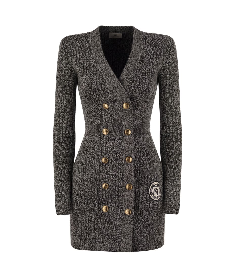 Elisabetta Franchi Logo Patch Double Breasted Coat Dress