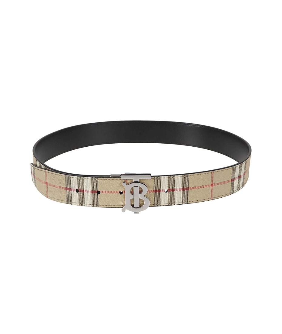 Burberry Tb Buckled Check Belt - Beige