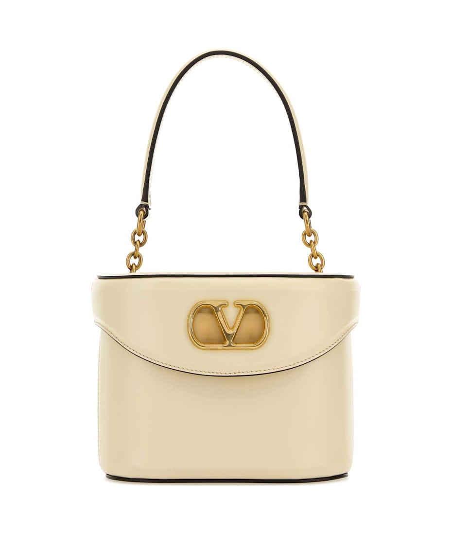 ショルダーバッグ・ポシェット Valentino Garavani Ivory Leather Vlogo Signature Bucket Bag VLogo Signature Small leather bucket bag in white