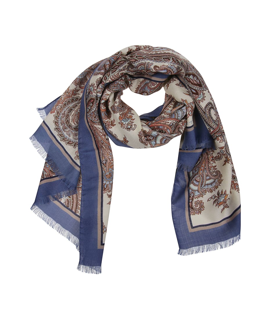 Beige Floral-print twill scarf, Etro