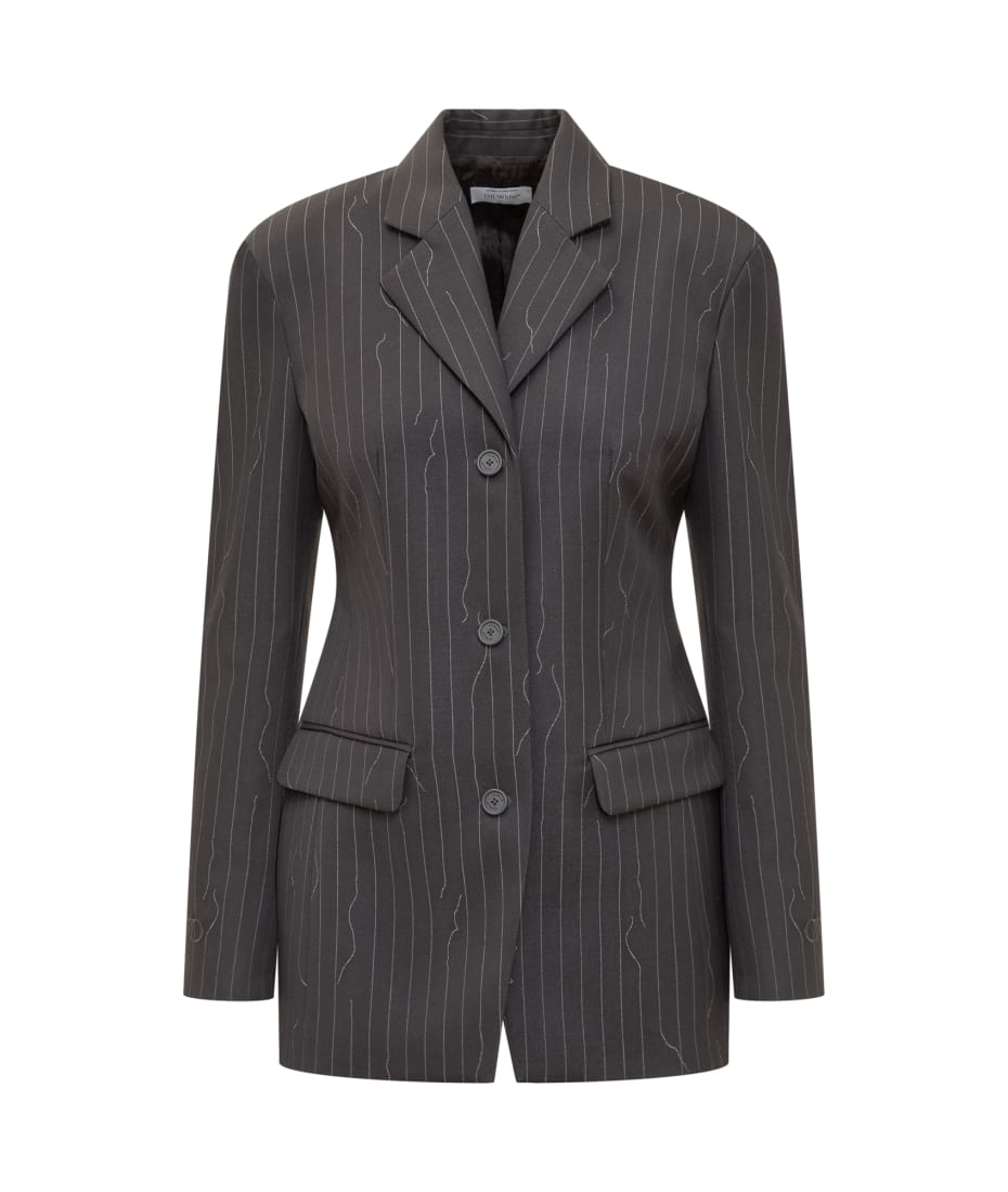 ジャケット Off-White Grey Single-Breasted Pinstripe Jacket In Wool Blen Off-White™ Grey single-breasted pinstripe jacket in wool