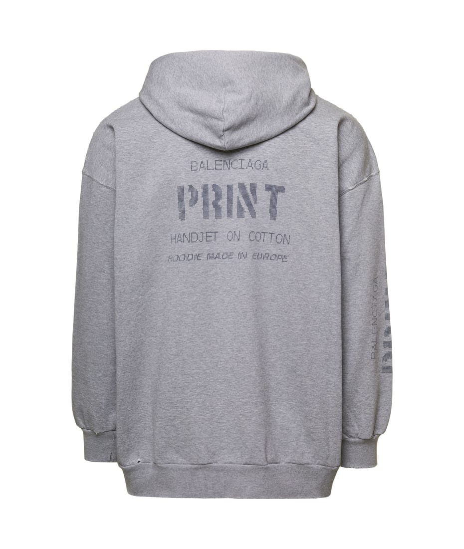 Grey Sweatshirt With Hood And Logo Print In Cotton Man