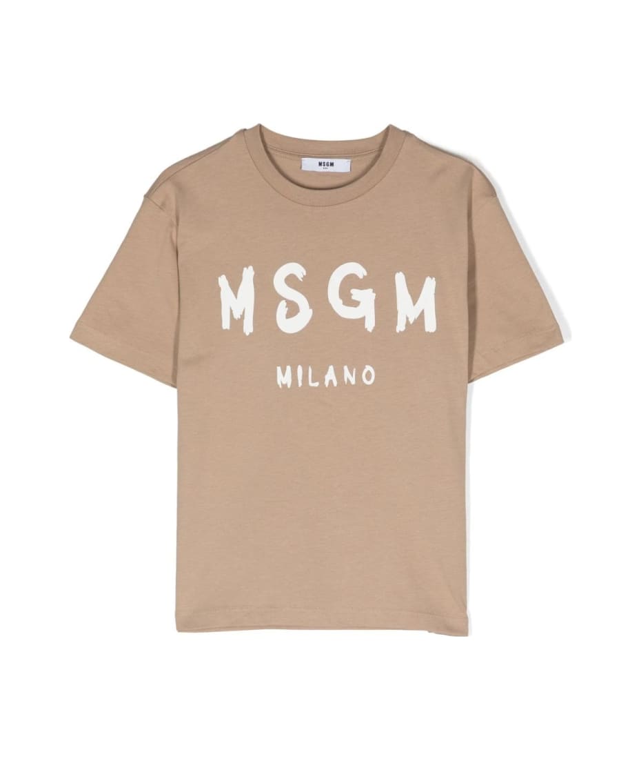 MSGM Beige T-shirt With Brushed Logo | italist