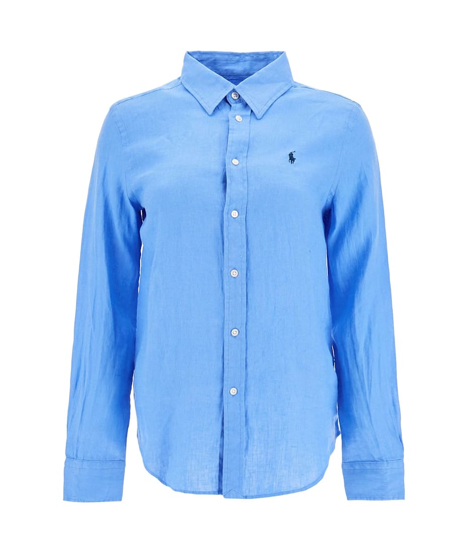 Long Sleeve Linen Shirt Harbor Island Blue For Women, image size:930x1100