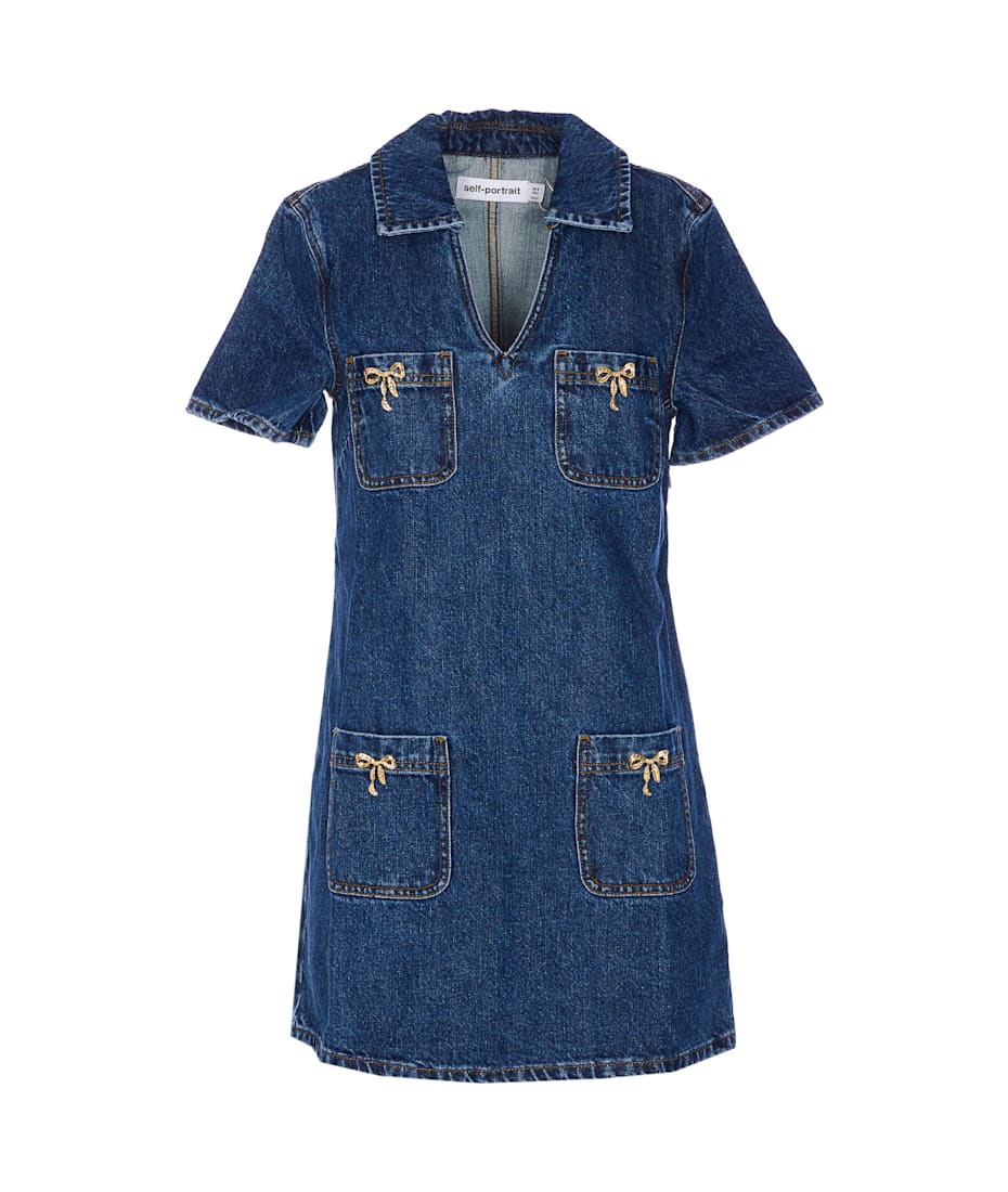 self-portrait Denim Crystal Bow Mini Dress | italist, ALWAYS