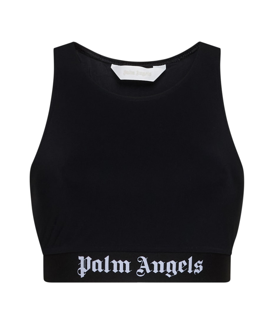 Tシャツ・カットソー PALM ANGELS CROPPED TOP IN TECHNICAL FABRIC WITH LOGO SEASONAL LOGO CROPPED TEE BLACK - OFF WH in BLACK - OFF
