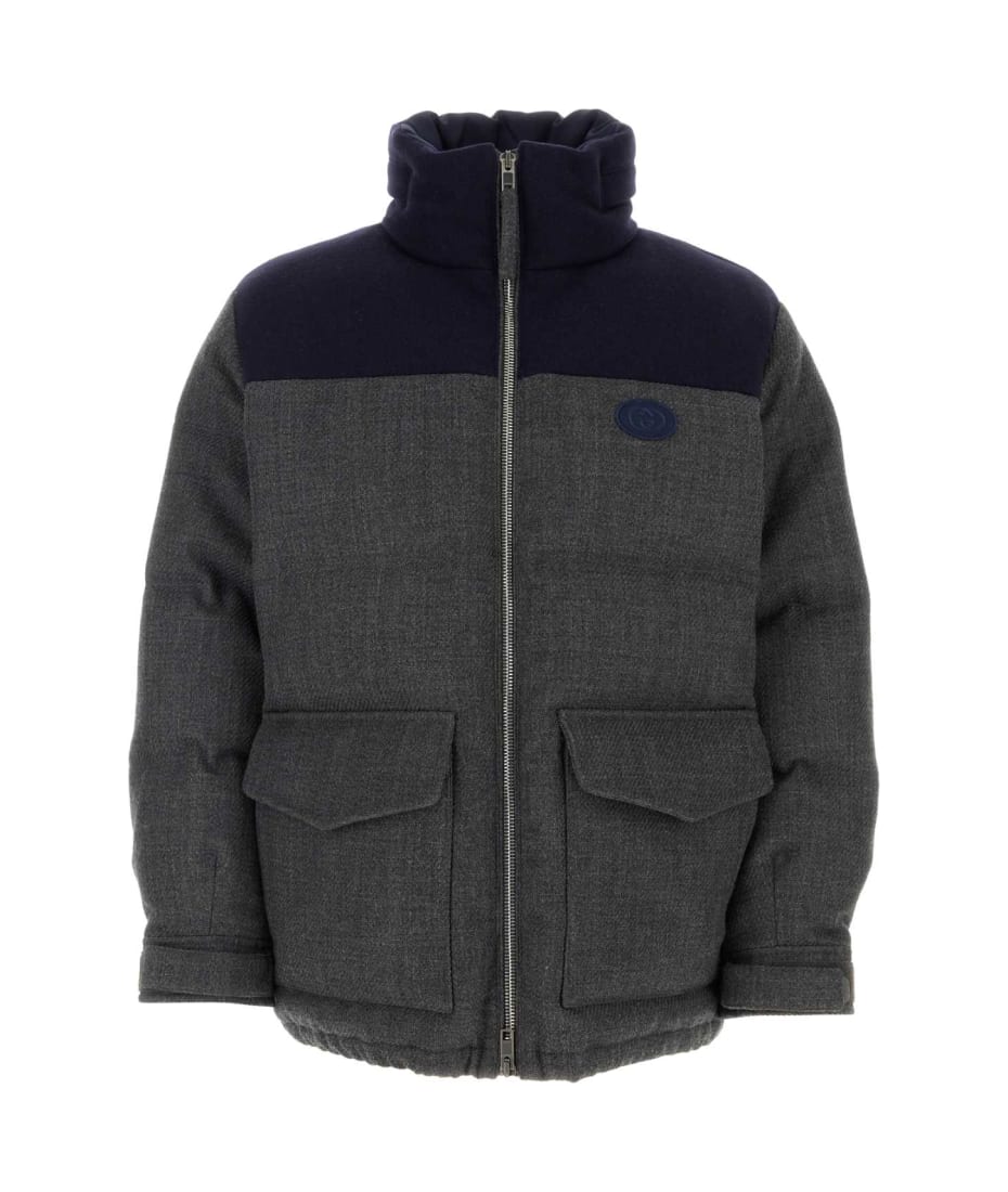 GUCCI Grey ウール 混 ダウンジャケット Gucci Dark Grey Wool Blend Down Jacket | italist