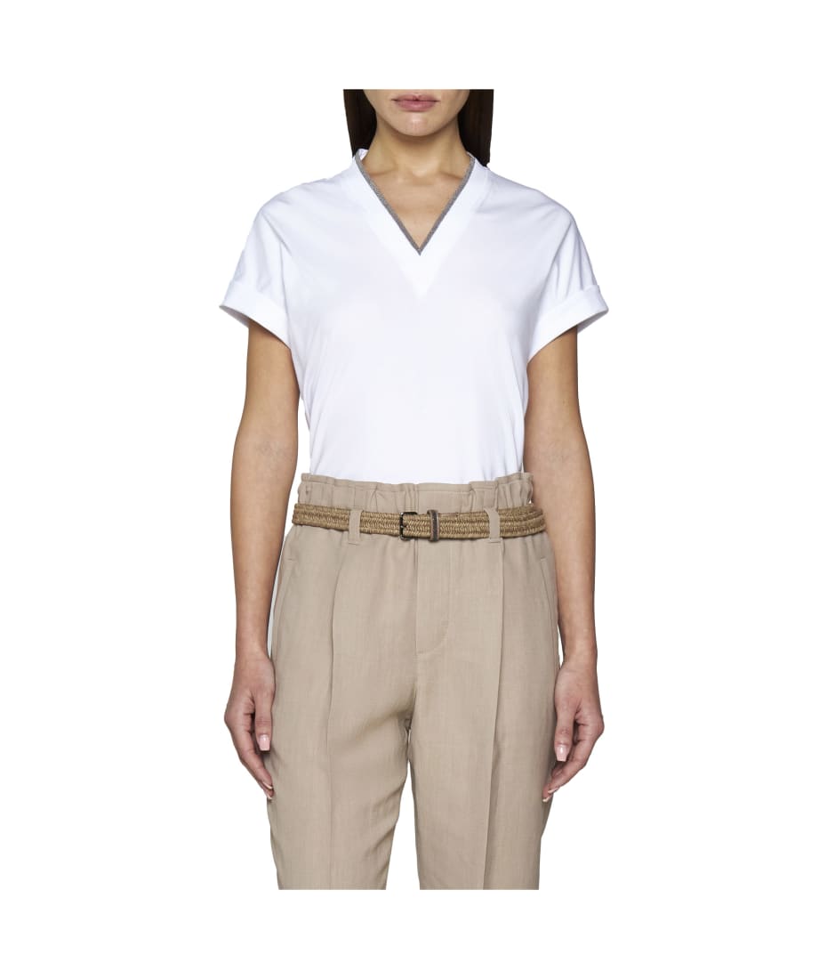 Tシャツ・カットソー BRUNELLO CUCINELLI SILK V-NECKED TOP Brunello Cucinelli V-neck T-shirt | italist