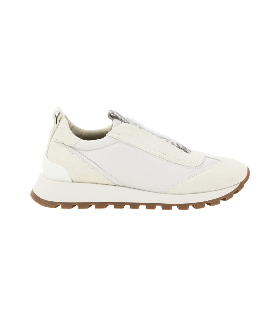 スニーカー BRUNELLO CUCINELLI SS25 Sneakers & Slip-On (MZSFG2926 C159) Suede and calfskin runners for Woman in White | Brunello
