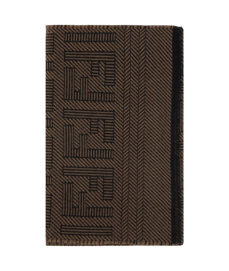 Fendi - Fringed Logo-Intarsia Wool Scarf - Brown Fendi